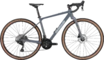 Vista laterale completa della bicicletta Lombardo Maranello, che mostra il telaio grigio, le ruote con copertoni marroni e i componenti di alta qualità, progettata per il gravel riding e le avventure su terreni misti.