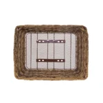 Cesto BRN Vintage anteriore rettangolare grigio intrecciato con corda in Eco-Rattan, base e struttura in acciaio. Le sue dimensioni sono 41 x 32 x 18 cm (piastre in dotazione).