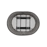 Cesto BRN Intreccio ovale anteriore in acciaio nero con misure pari a 370 x 275 x h225 mm. Nella confezione sono incluse le piastre per il fissaggio.