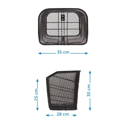 Cesto BRN anteriore in acciaio rinforzato e retina. Le sue dimensioni sono 35 x 28 x 30 cm.