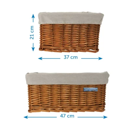 Cassetta BRN Maxi in vimini naturale con fodera Ecrù. Le sue dimensioni sono 47 x 37 x 21 cm.